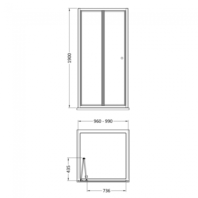 Nuie Rene Bi-Fold Shower Door 1000mm Wide with Polished Chrome Profile - 4mm Glass