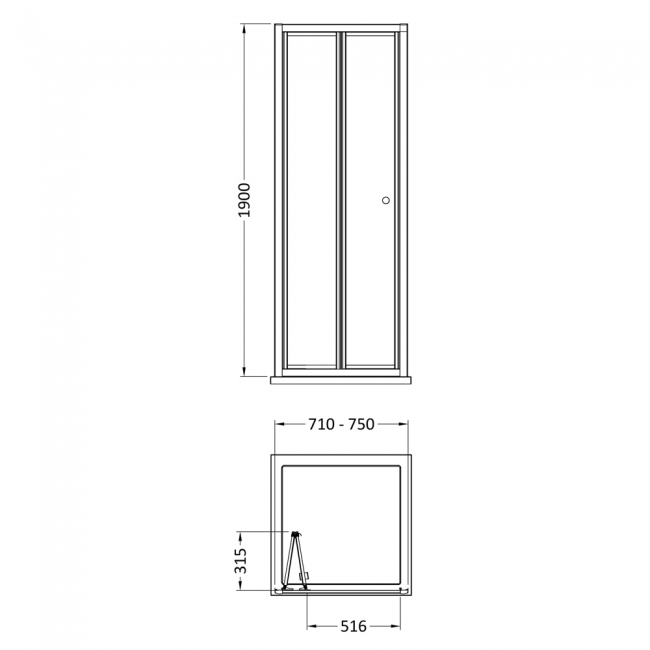 Nuie Rene Bi-Fold Shower Door 760mm Wide with Matt Black Profile - 4mm Glass