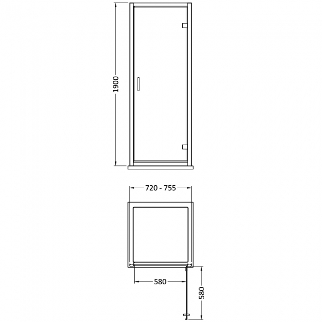 Nuie Rene Hinged Shower Door 760mm Wide with Brushed Brass Profile - 6mm Glass