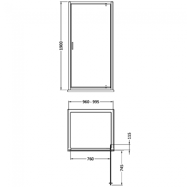 Nuie Rene Pivot Shower Door 1000mm Wide with Polished Chrome Profile - 6mm Glass