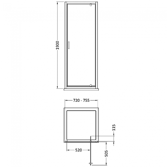 Nuie Rene Pivot Shower Door 760mm Wide with Brushed Brass Profile - 6mm Glass