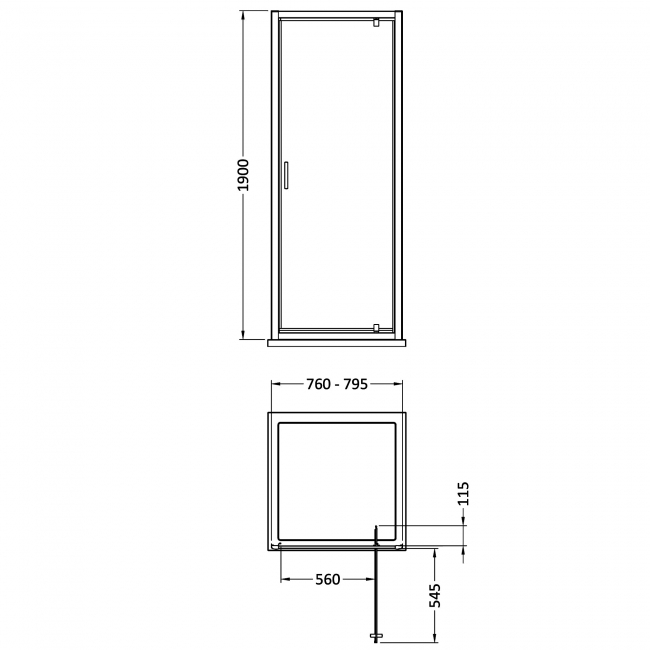 Nuie Rene Pivot Shower Door 800mm Wide with Polished Chrome Profile - 6mm Glass