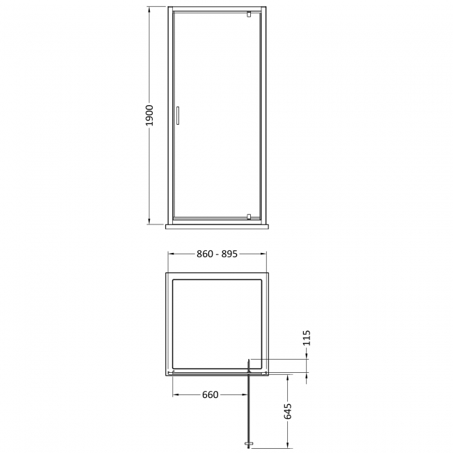 Nuie Rene Pivot Shower Door 900mm Wide with Polished Chrome Profile - 6mm Glass