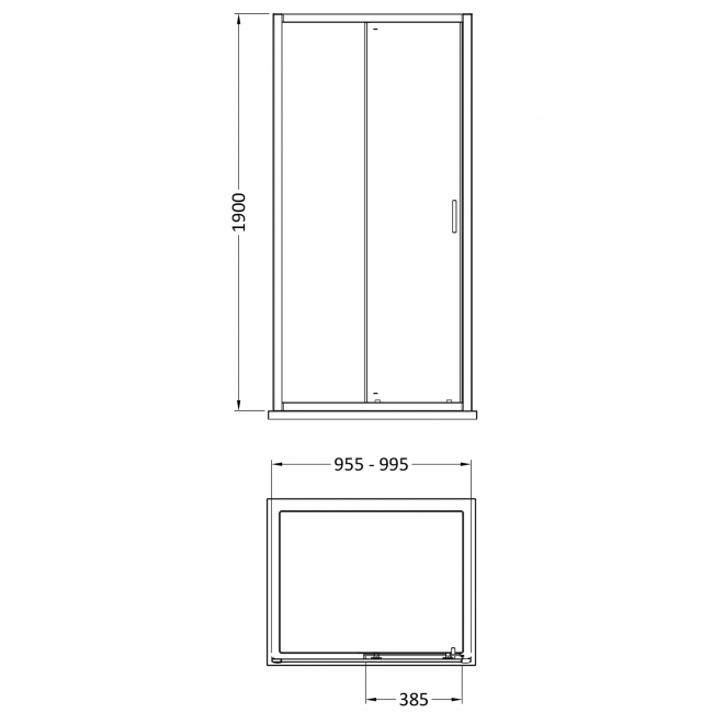 Nuie Rene Sliding Shower Door 1000mm Wide with Polished Chrome Profile - 6mm Glass