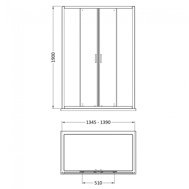 Nuie Rene Double Sliding Shower Door 1400mm Wide - 6mm Glass  | Dimension Image