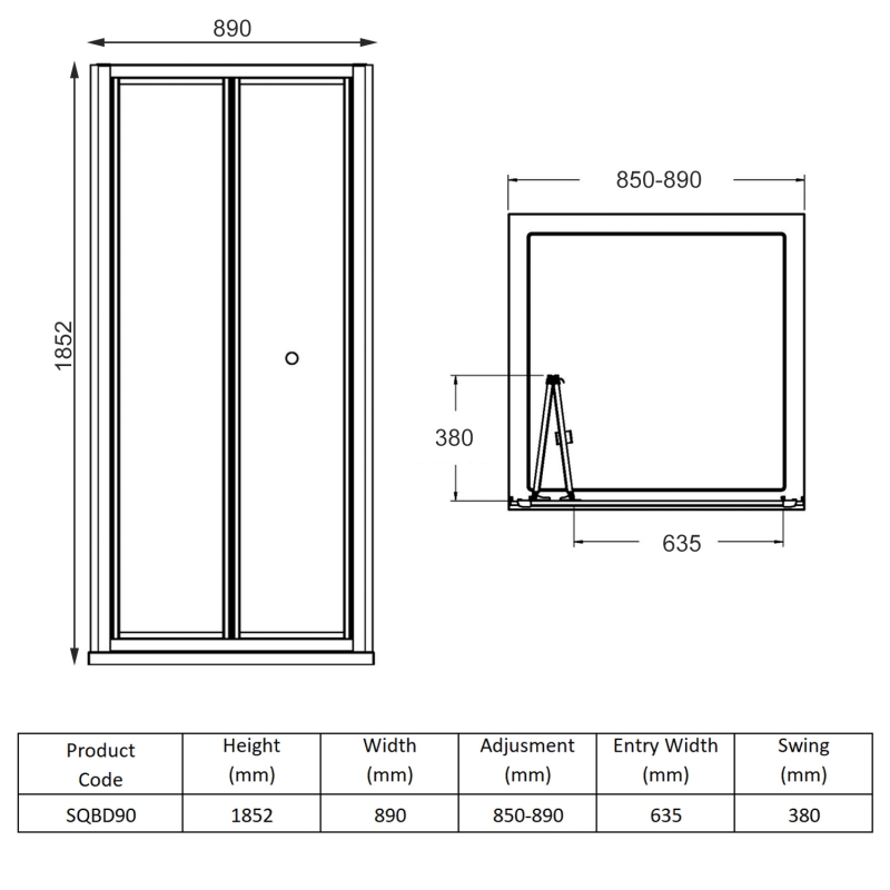 Nuie Rene Bi-Fold Shower Door 900mm Wide - 4mm Glass