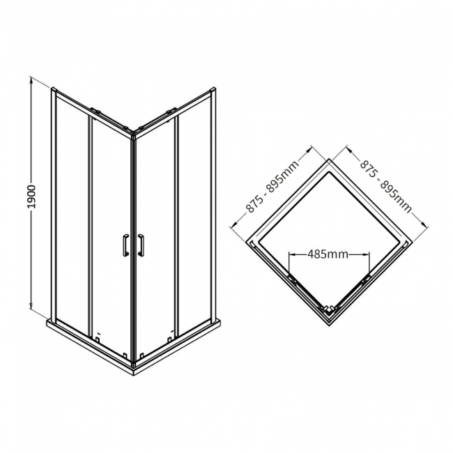Nuie Rene Corner Entry Shower Enclosure with Square Handle 900mm x 900mm - 6mm Glass