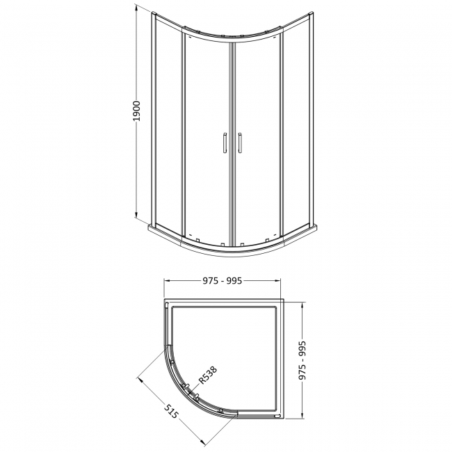 Nuie Rene Polished Chrome Quadrant Shower Enclosure 1000mm x 1000mm - 6mm Glass