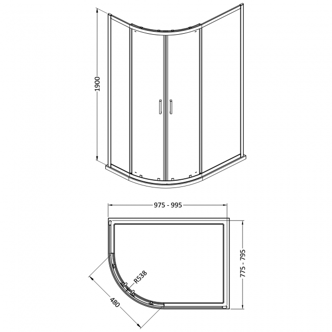 Nuie Rene Matt Black Offset Quadrant Shower Enclosure 1000mm x 800mm - 6mm Glass