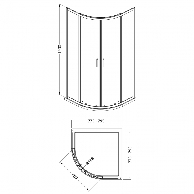 Nuie Rene Matt Black Quadrant Shower Enclosure 800mm x 800mm - 6mm Glass