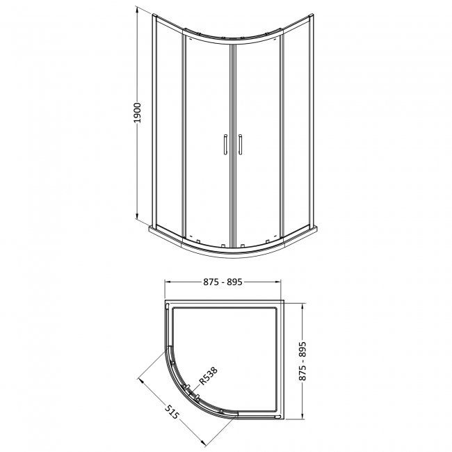 Nuie Rene Brushed Brass Quadrant Shower Enclosure 900mm x 900mm - 6mm Glass