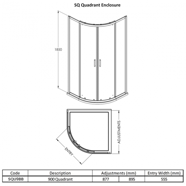 Nuie Rene Brushed Brass Quadrant Shower Enclosure 900mm x 900mm - 6mm Glass