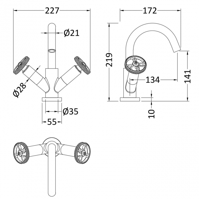 Nuie Revolution Mono Basin Mixer Tap with Waste - Chrome  | Dimension Image