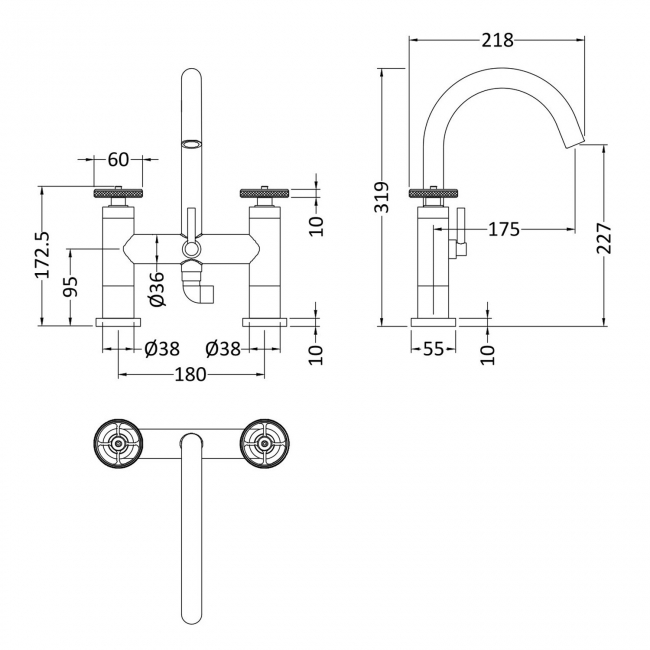 Nuie Revolution Bath Shower Mixer Tap Pillar Mounted - Chrome  | Dimension Image