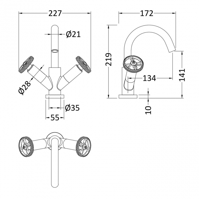 Nuie Revolution Mono Basin Mixer Tap with Waste - Matt Black  | Dimension Image