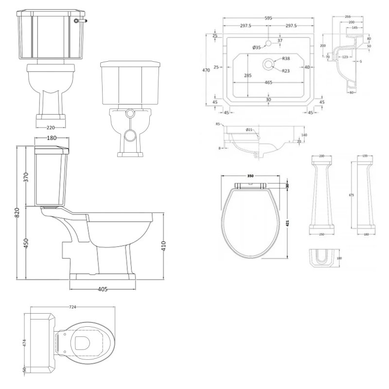 Nuie Richmond Traditional Bathroom Suite 595mm Wide - 1 Tap Hole