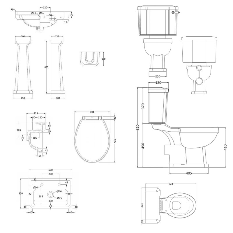 Nuie Richmond Traditional Bathroom Suite 500mm Basin