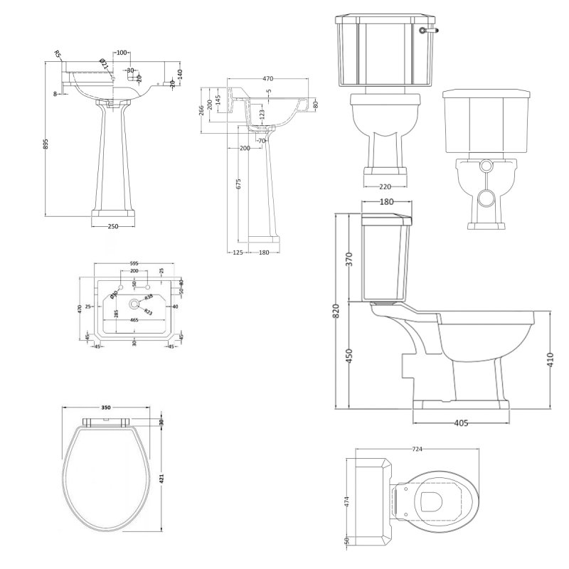 Nuie Richmond Traditional Bathroom Suite 595mm Wide - 2 Tap Hole
