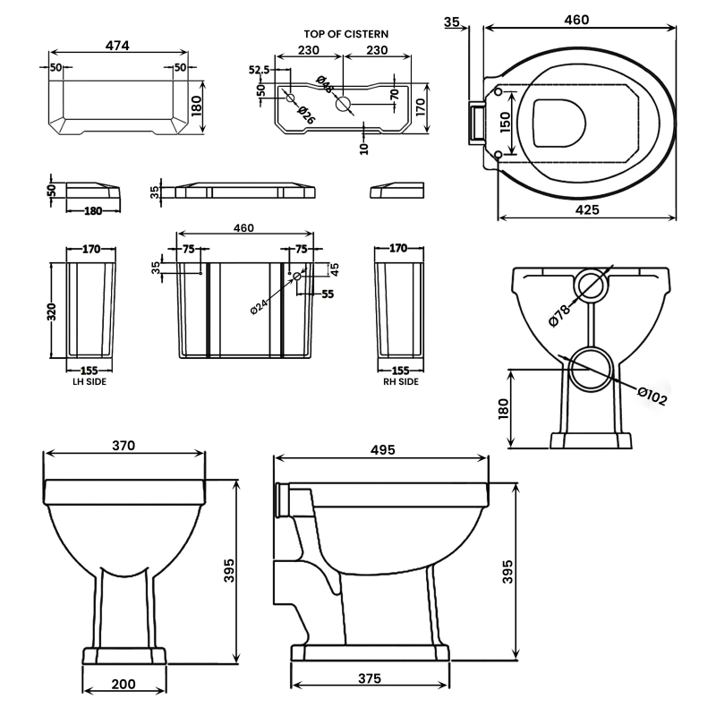 Nuie Richmond Low Level Pan with Lever Cistern - Excluding Seat and CP Flushpipe