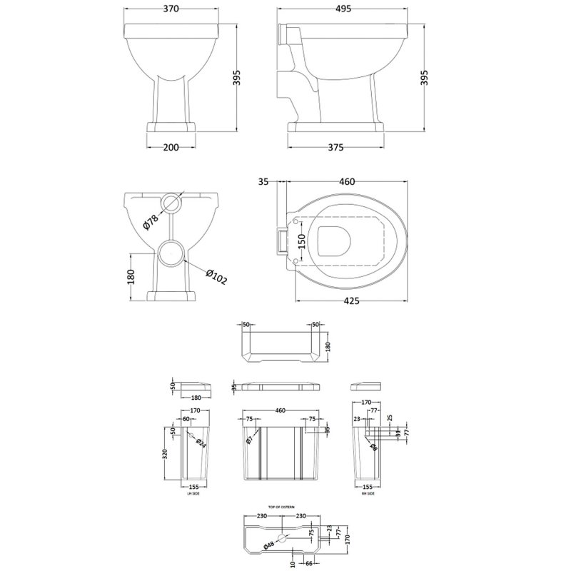 Nuie Richmond High Level Pan and Cistern (Excluding Cistern Bracket, Lever, Flush Pipe Pull Chain and Seat)
