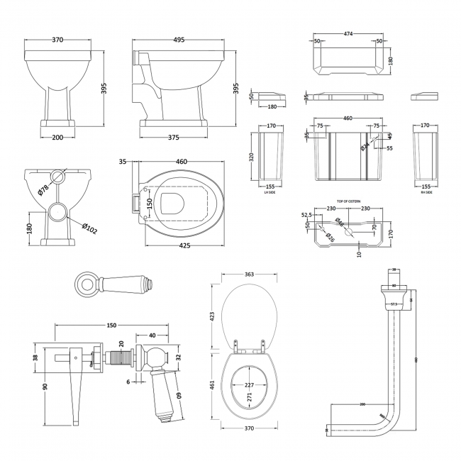 Nuie Richmond Low Level Toilet with Lever Cistern - Soft Close Seat (Brushed Brass Fittings)