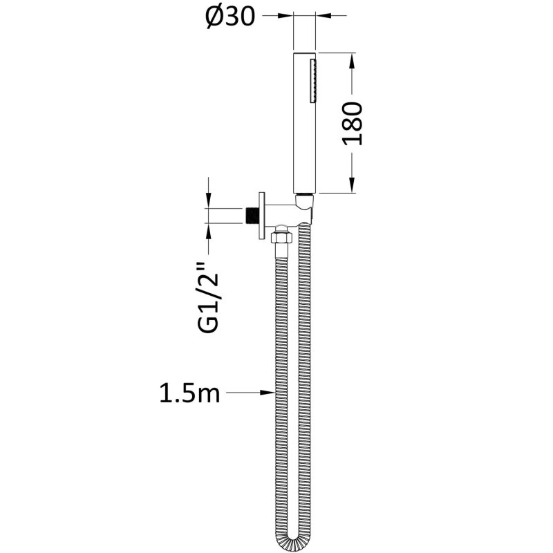 Nuie Arvan Round Pencil Shower Handset with Hose and Bracket - Brushed Brass