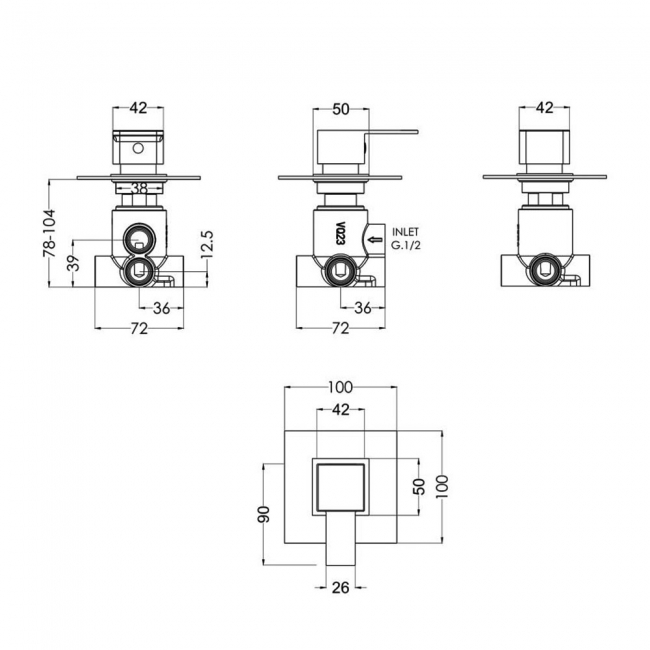 Nuie Sanford Concealed 2/3/4 Way Diverter Valve - Chrome