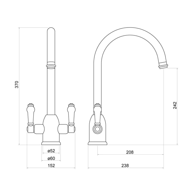 Nuie Sarven Kitchen Sink Mixer Tap Dual Handle - Chrome  | Dimension Image
