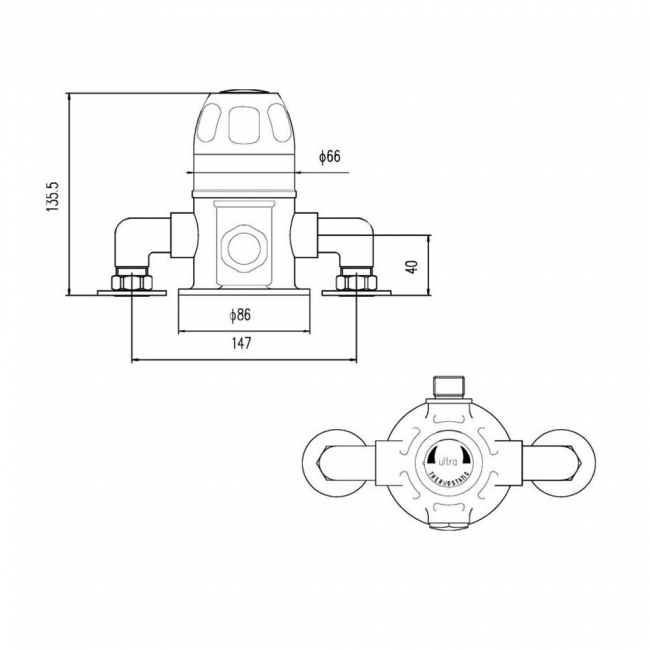 Nuie Exposed Sequential Thermostatic Shower Valve Club Handle - Chrome