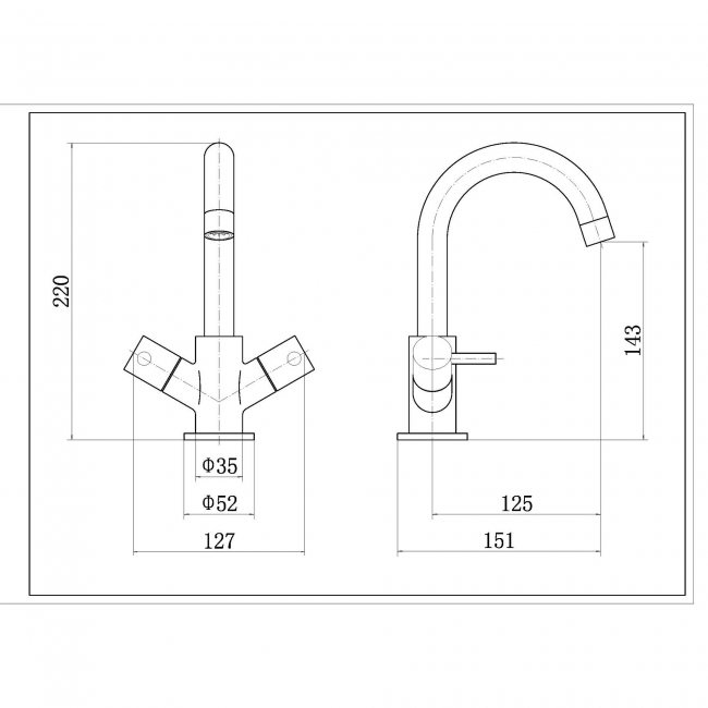 Nuie Series 2 Economy Mono Basin Mixer Tap with Push Button Waste Dual Handle - Chrome