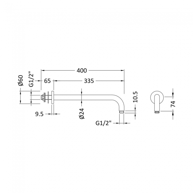 Nuie Round Wall Mounted Shower Arm 335mm Length - Brushed Bronze