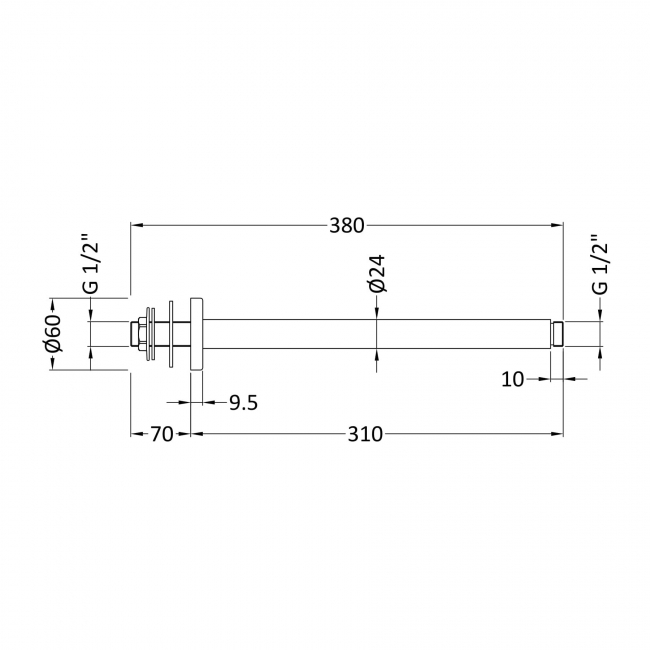 Nuie Round Ceiling Mounted Shower Arm 300mm Length - Brushed Bronze