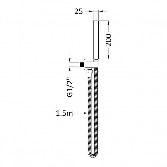 Nuie Square Pencil Shower Handset with Hose and Bracket - Brushed Bronze