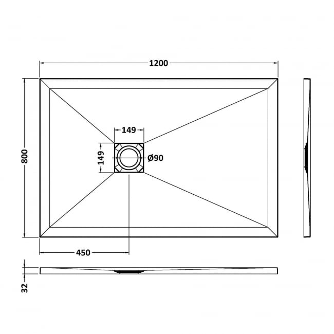 Nuie Slimline Black Slate Effect Rectangular Shower Tray 1200mm x 800mm