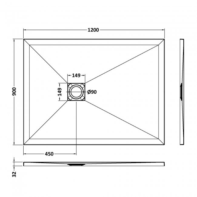 Nuie Slimline Grey Slate Effect Rectangular Shower Tray 1200mm x 900mm