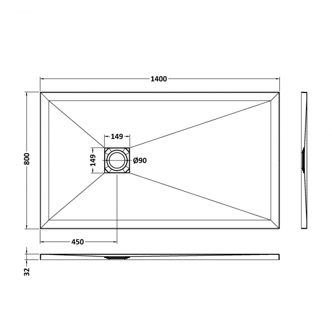 Nuie Slimline White Slate Effect Rectangular Shower Tray 1400mm x 800mm