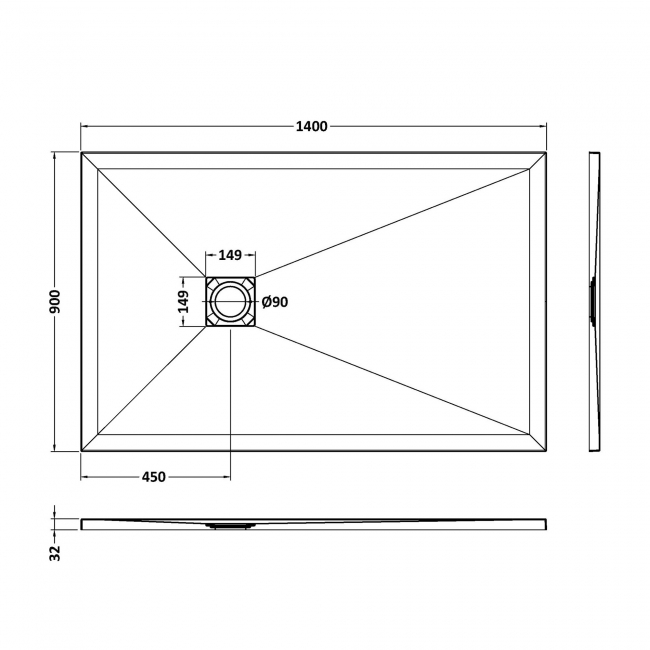 Nuie Slimline Black Slate Effect Rectangular Shower Tray 1400mm x 900mm