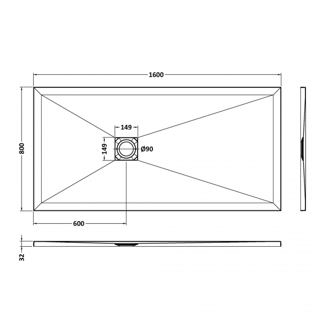Nuie Slimline Grey Slate Effect Rectangular Shower Tray 1600mm x 800mm