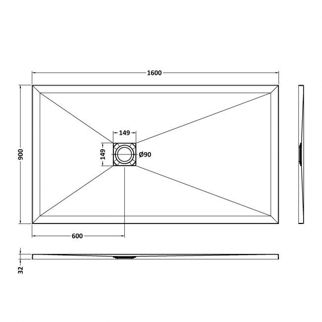 Nuie Slimline White Slate Effect Rectangular Shower Tray 1600mm x 900mm