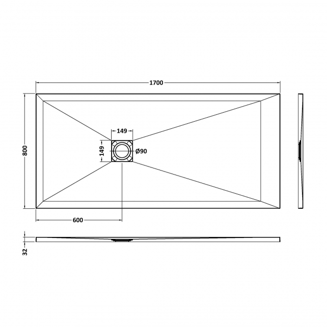 Nuie Slimline Grey Slate Effect Rectangular Shower Tray 1700mm x 800mm