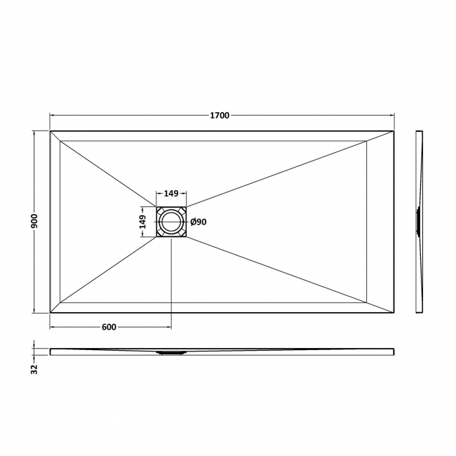 Nuie Slimline Grey Slate Effect Rectangular Shower Tray 1700mm x 900mm