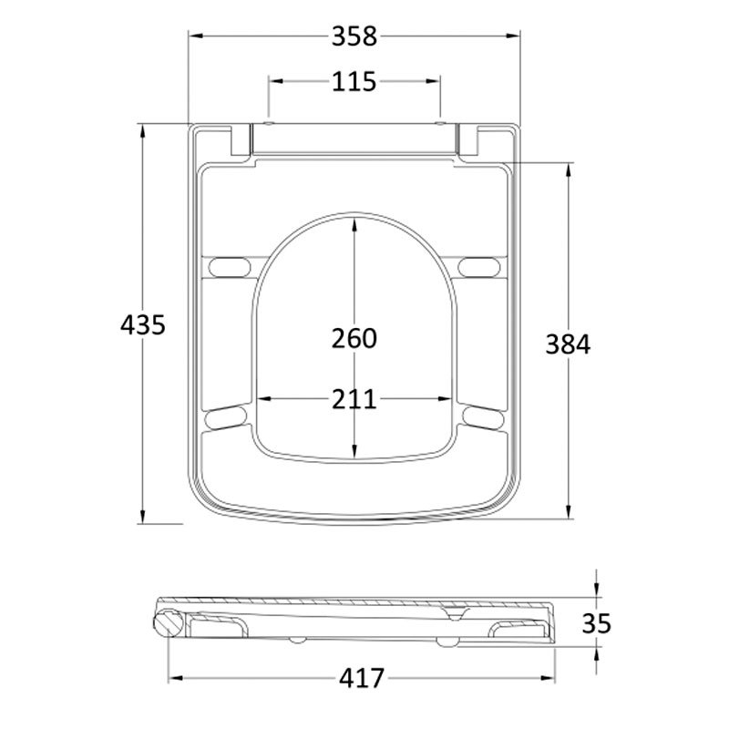 Nuie Square Toilet Seat NCH198 Square Various White