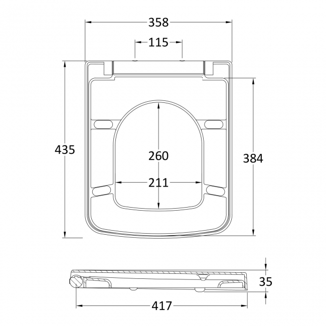 Nuie Square Thermoplastic Toilet Seat with Soft Close Quick Release Hinges - White