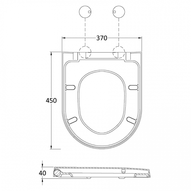 Nuie Luxury D-Shaped Toilet Seat with Soft Close Quick Release Hinges Black Cover Cap 370mm Wide - White