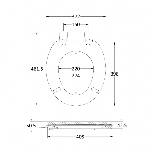 Nuie Traditional Wooden Toilet Seat with Plastic Hinges - White