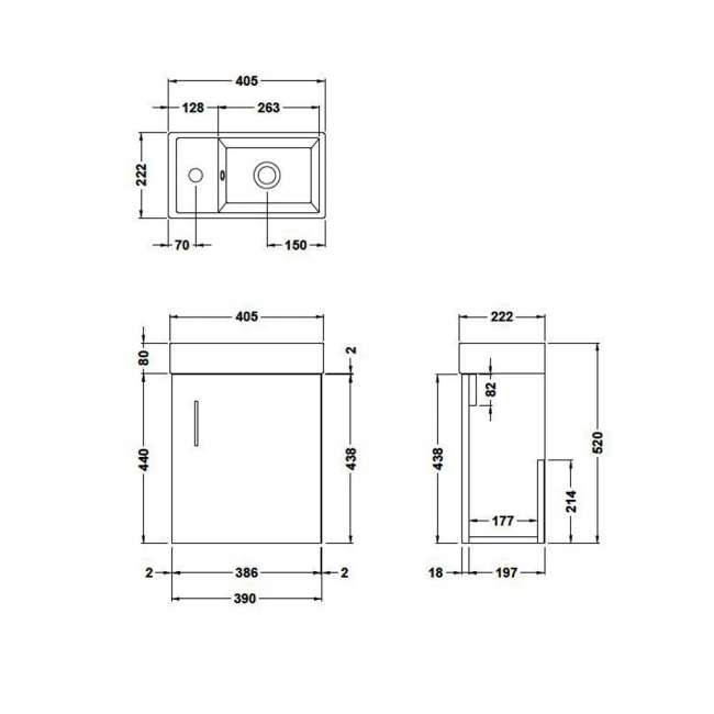Nuie Vault Wall Hung 1-Door Vanity Unit with Basin 400mm Wide - Bleached Oak