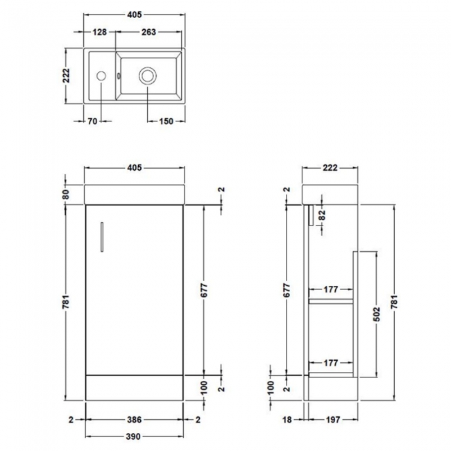Nuie Vault Floor Standing 1-Door Vanity Unit with Basin 400mm Wide - Gloss White