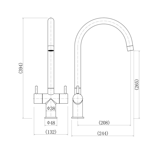 Nuie Velour Kitchen Sink Mixer Tap Dual Lever Handle - Chrome  | Dimension Image