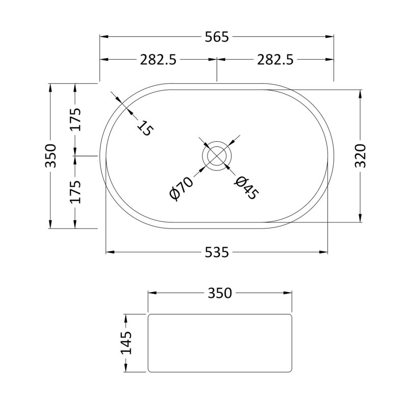 Nuie Vessel Oval Sit-On Countertop Basin 565mm Wide - Matt Black