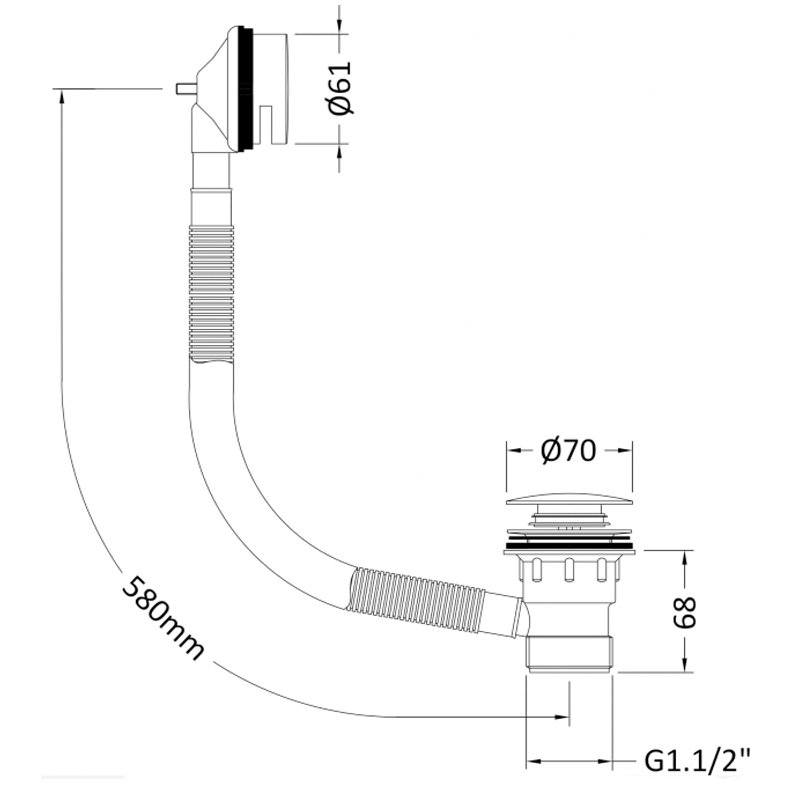 Nuie Easy-Clean Press Top Bath Waste with Minimalist Overflow - Chrome